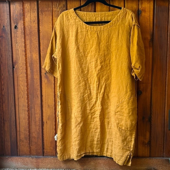 Handmade Dresses & Skirts - Ethically sourced women owned small business European linen rust dress Large